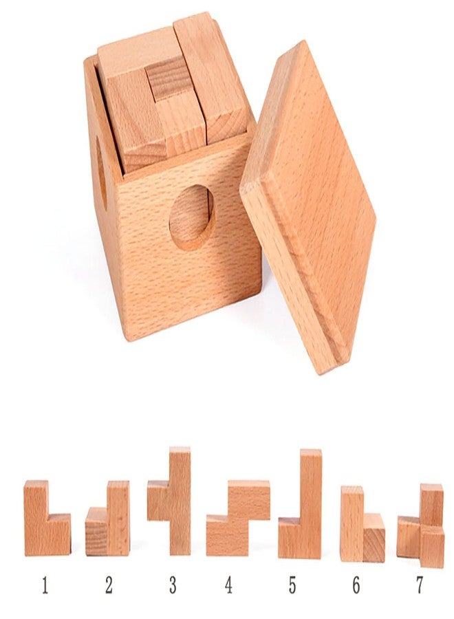 Cooplay Soma Cube Puzzle, 7pcs Wooden Assembly & Disentanglement Puzzle Snake Cube, 3D IQ Logical Brain Teaser Games, Fidget Stress Prop Gift for Adults - Image 4